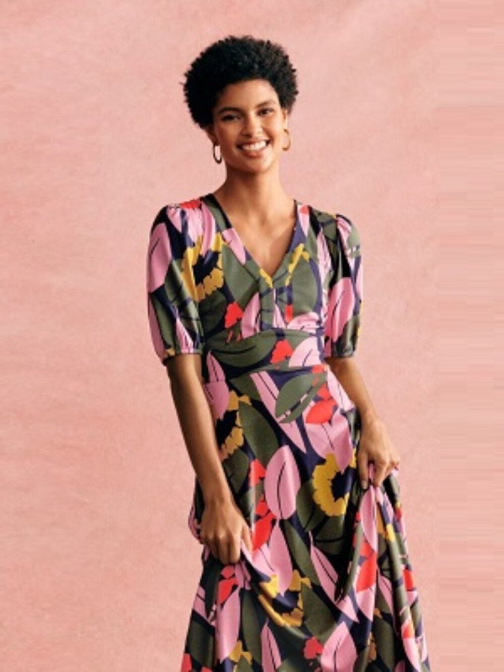 Boden Puff Sleeve Ponte Midi Dress Tropical Print Size 6